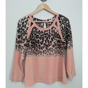 Tracy Reese Cheetah Stripes Cut Out Silk Top SMALL